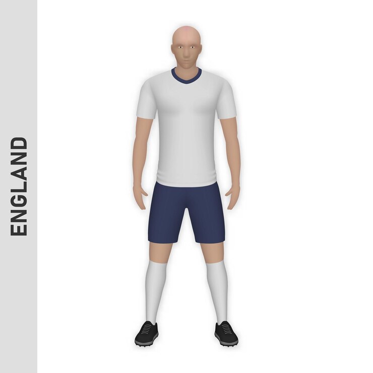 Vector 3d realistic soccer player mockup england football team kit tem