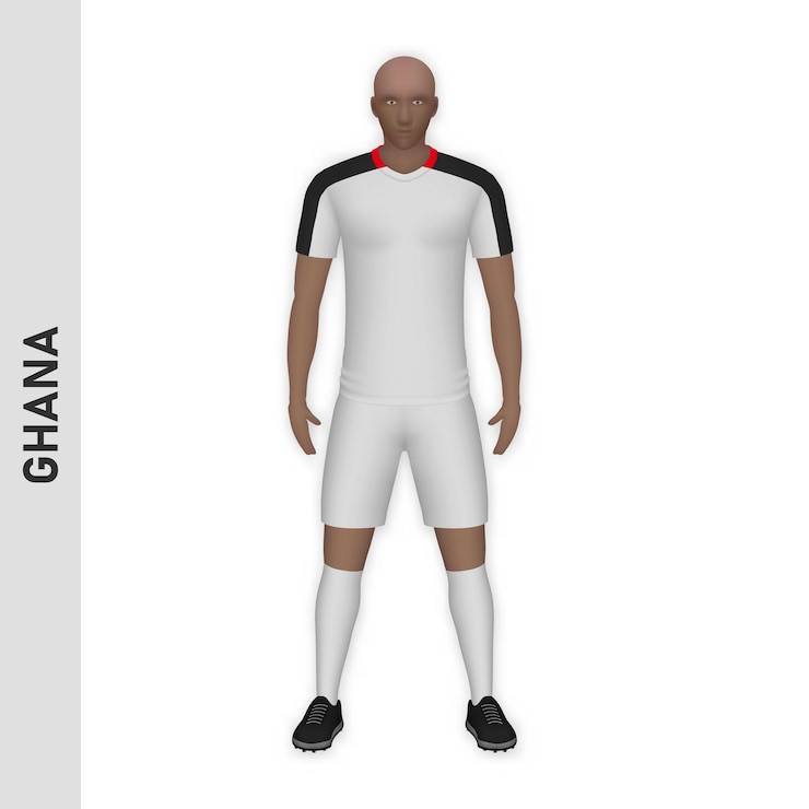 Vector 3d realistic soccer player mockup ghana football team kit templ
