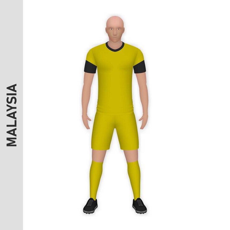 Vector 3d realistic soccer player mockup malaysia football team kit te