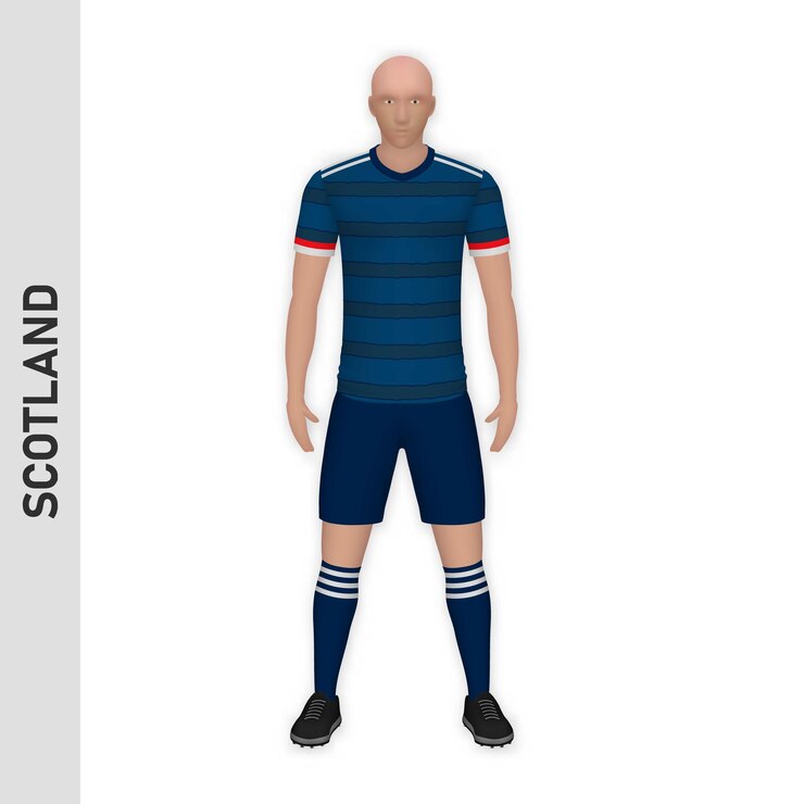 Vector 3d realistic soccer player mockup scotland football team kit te
