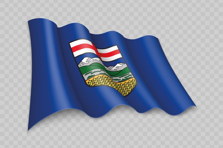 Vector 3d realistic waving flag of alberta is a state of canada