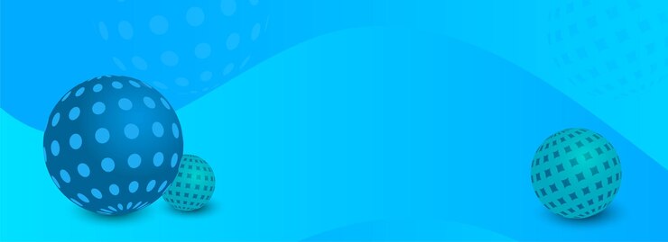 Vector 3d render balls or sphere decorated on glossy blue background with copy space.