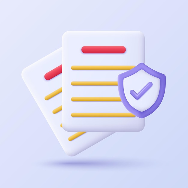 3D secure data icon Document with a shield icon 3D design of Data and privacy protection 3D concept of Cybersecurity technology vector illustration