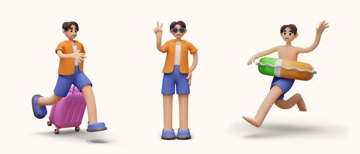 Vector 3d set of vector vacationer in different situations