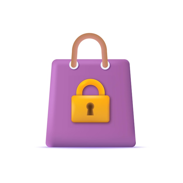 3d shopping bag with padlocj Vector