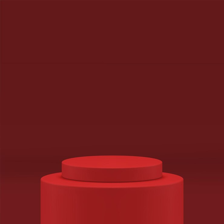Vector 3d stage cylinder red podium circle geometric form event celebration award arena realistic vector