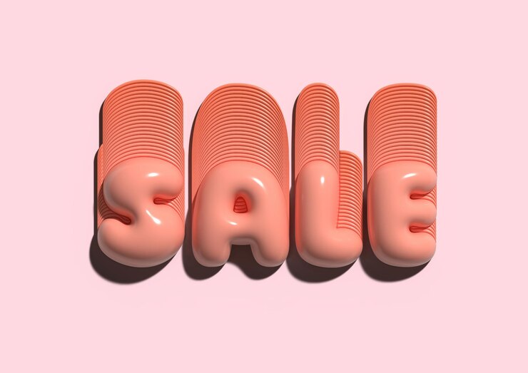 Vector 3d text sale in pink with striped pattern