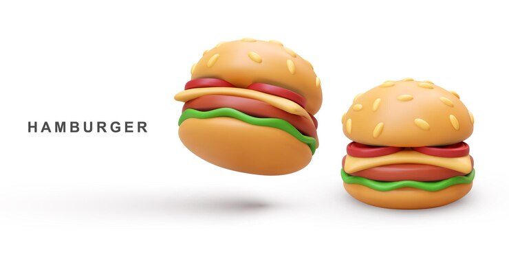 3d two Hamburger on white background