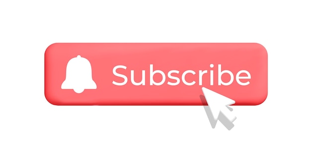 3d vector arrow computer mouse pointer clicking red rectangle subscribe button bell reminder symbol