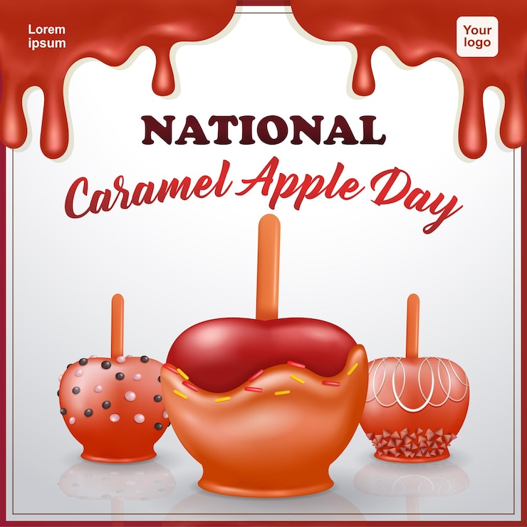 Vector 3d vector cartoon style candy apples national caramel apple day perfect for events