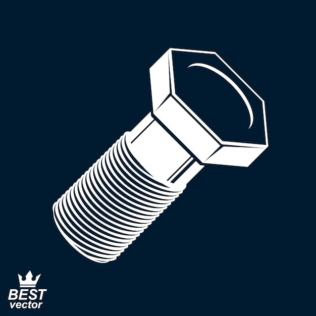 3d vector classic bolt. Detailed graphic built instrument – fix tool, stylized web manufacturing illustration.