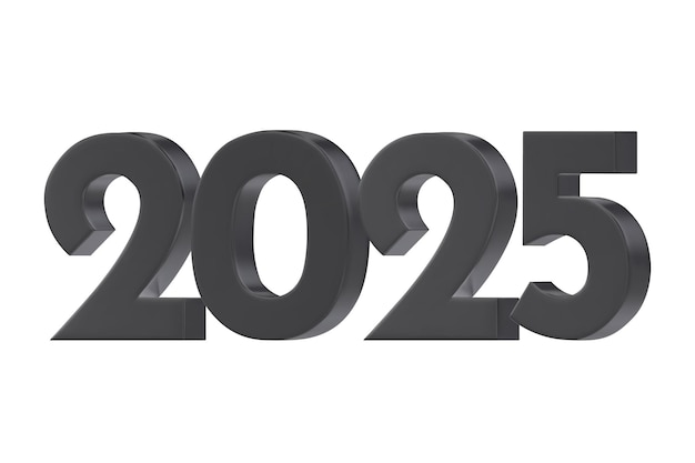 3d vector numbers 2025 in a black metallic color design object for new year greeting cards advertising banners metal numbers are bold and sleek and with sharp edges 3d element isolated on white