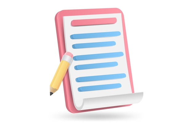 3d white clipboard task management todo check list with pencil fast work on project plan