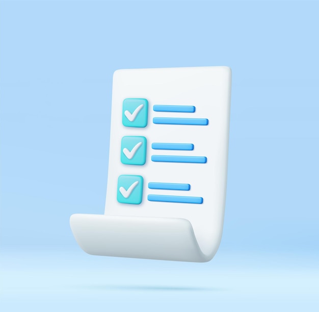 3d White paper task management todo check list