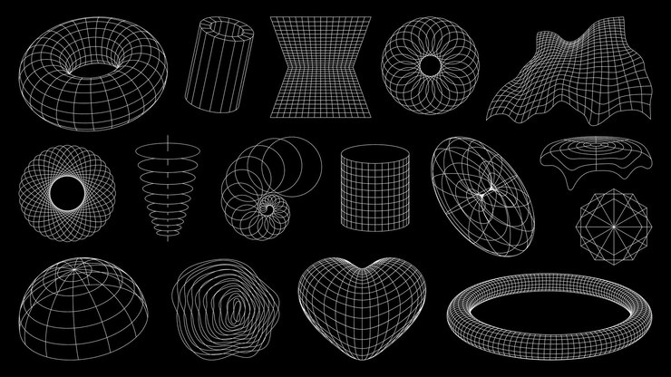 Vector 3d wireframe shapes brutal perspective grid