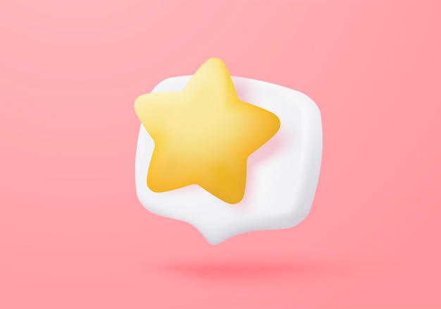 3d yellow stars glossy color icon for rating on pastel background customer rating feedback from client about employee of ui mobile concept 3d star quality icon vector with shadow render illustration