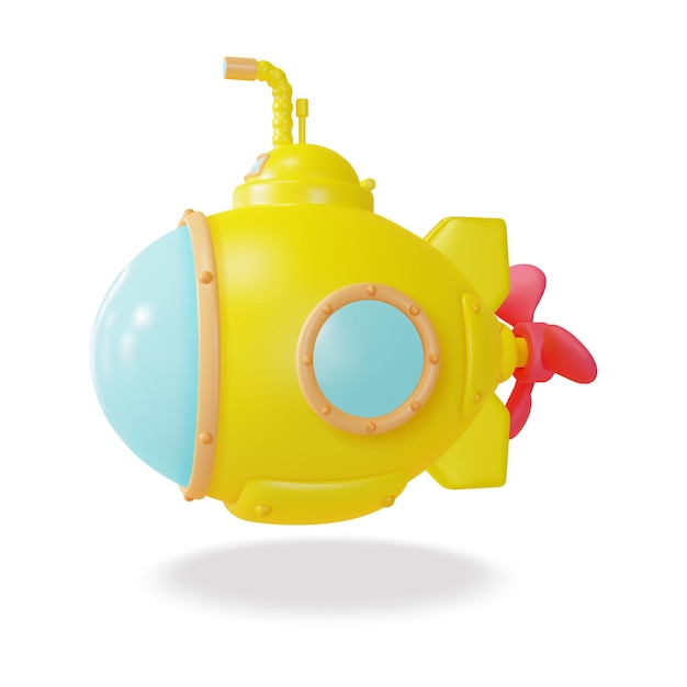 3d Yellow Submarine with Periscope Cartoon Style Vector
