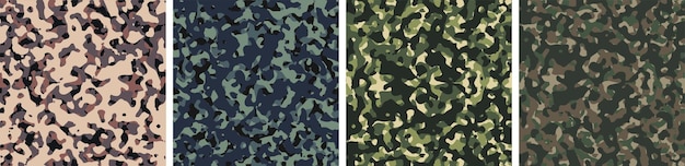 4 Latar Belakang Kamuflase Set Desain Pola Vektor Ilustrasi Latar Belakang Tentara