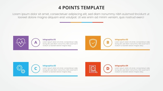 4 points stage template infographic concept for slide presentation with box edge banner 4 point list with flat style vector