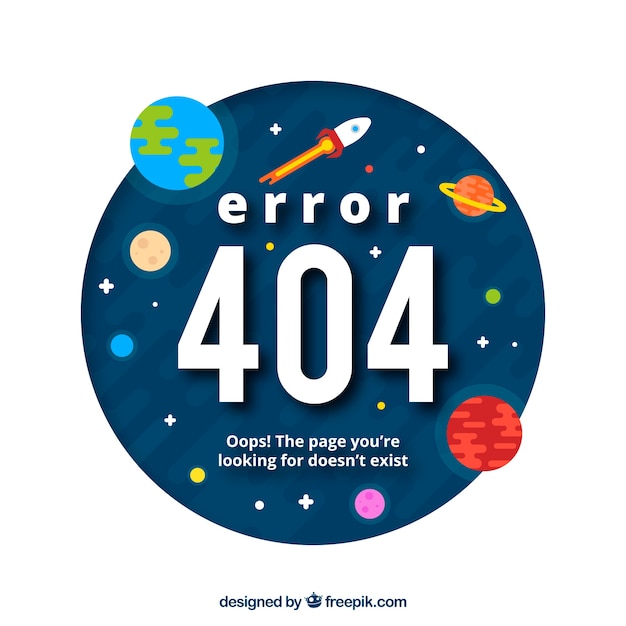 404 error web template with space and planets in flat style