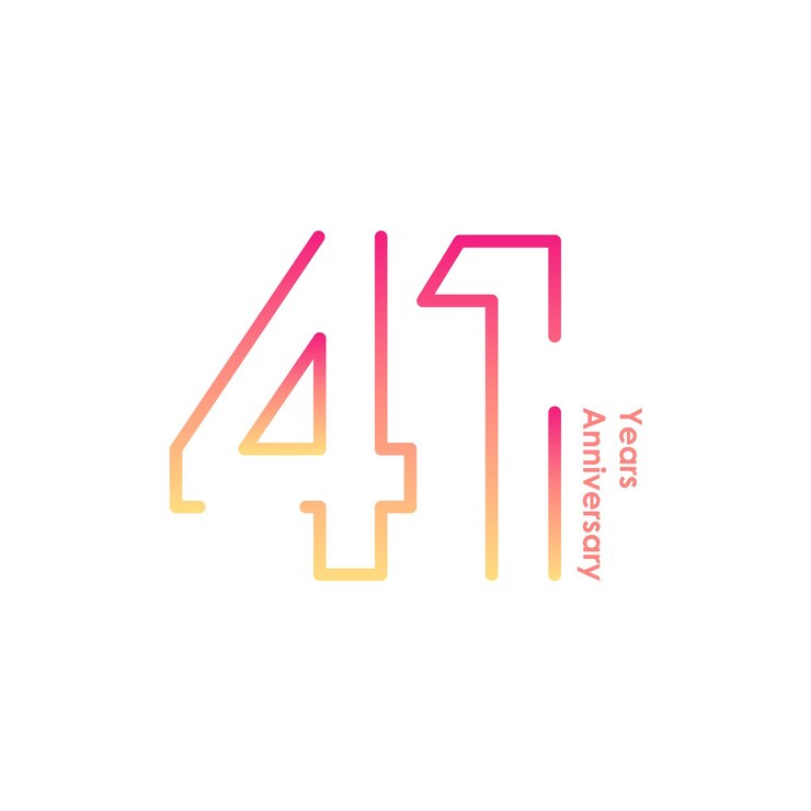 Vector 41 years anniversary logotype with golden colored font numbers made of one connected line