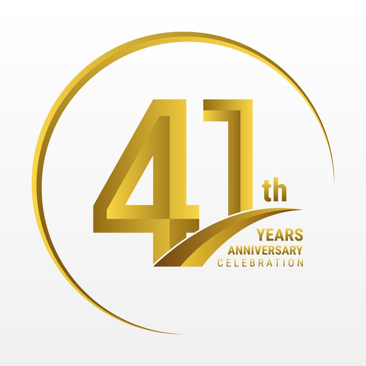 Vector 41th anniversary logo design with golden color and ring logo vector template