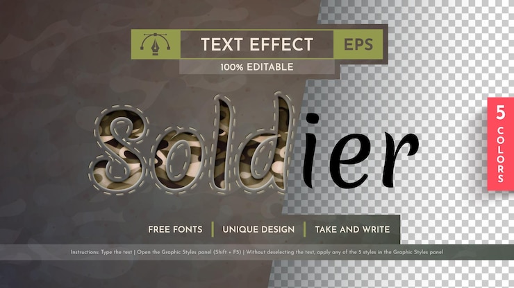 Vector 5 soldier editable text effects graphic styles