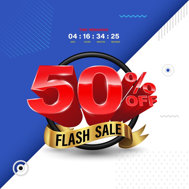 Vector 50 percent flash sale banner illustration for promotion advertising.
