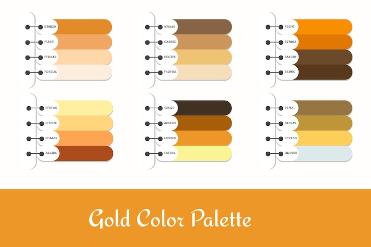 Vector 6 palet warna emas yang berbeda