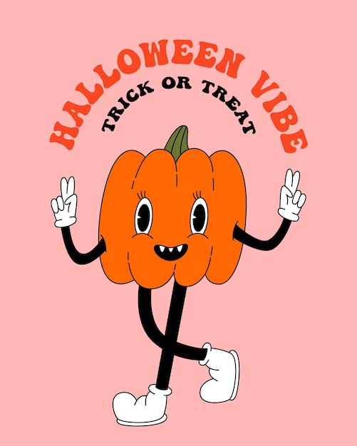 70s 80s groovy posters retro print with hippie pumpkin Cartoon psychedelic landscape vintage funky print Halloween vibe trick or treat holiday 31 october
