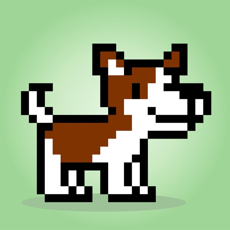 Vector 8 bit pixel dog jack russell animal head for asset games in vector illustrations