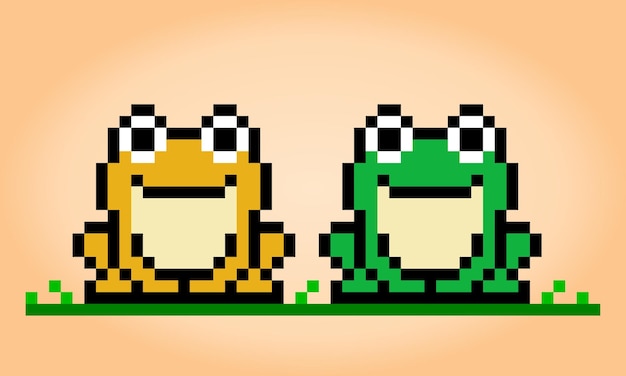 8 bit pixel frog Animals in vector illustrations for cross stitches and game assets