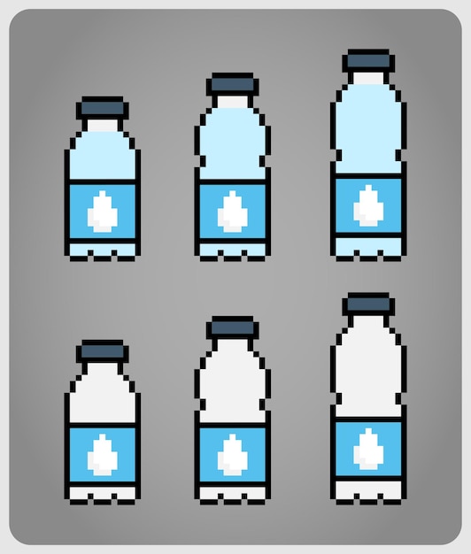 8 bit Pixel Water Bottle water drink on the bottle for game assets in vector illustrations