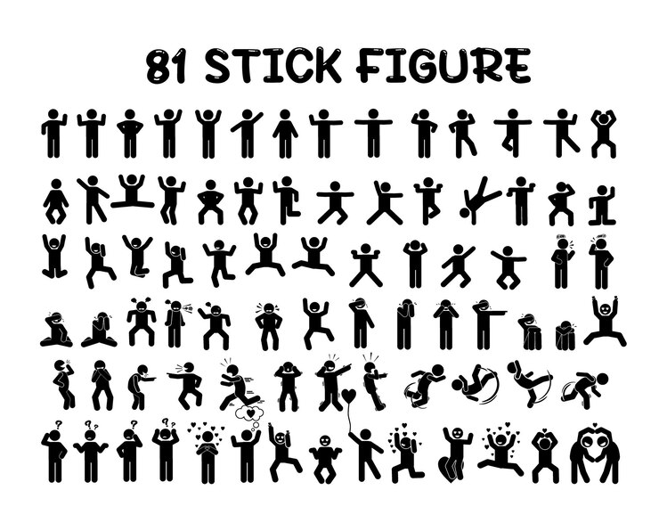 Vector 81 stick figure set pictogram stick man