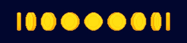 8bit pixel art coin animation isolated on dark background Pixel money animated frames Gold coin