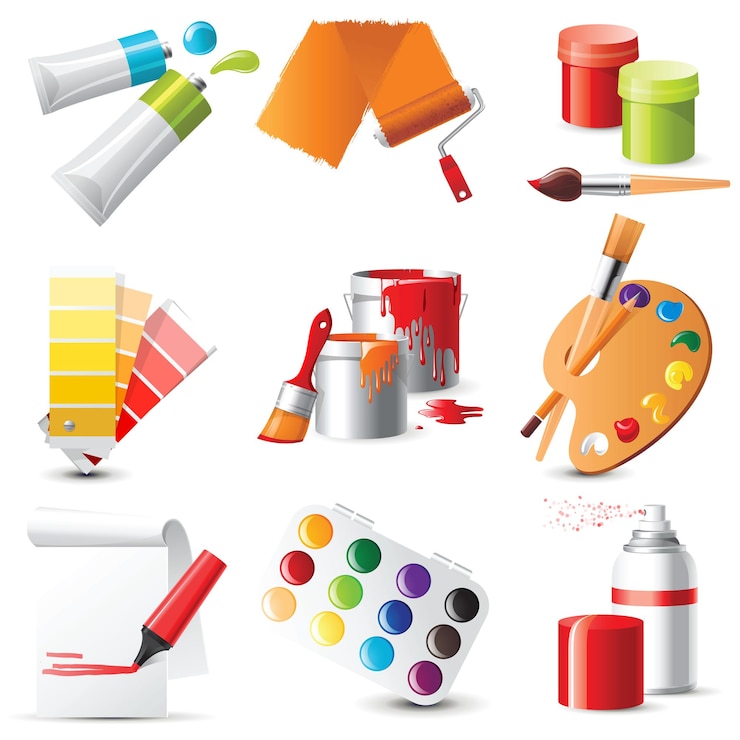 Vector 9 highly detailed artists supplies icons