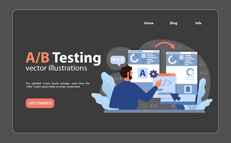 Vector a b testing concept expert analyzing two website versions making datadriven decisions exploring user