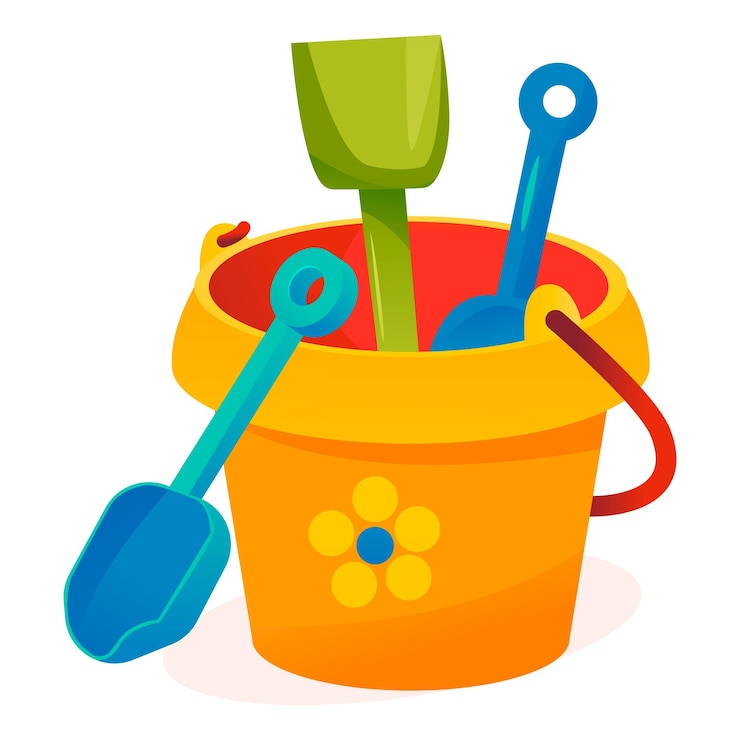 Vector a baby bucket with shovels a sandbox toy vector illustration in cartoon style