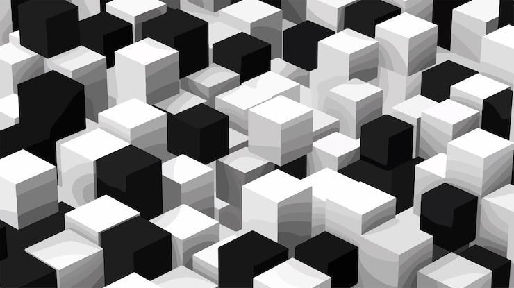 Vector a background of white cubes with black and white squares and the words  rectangles  in black and white