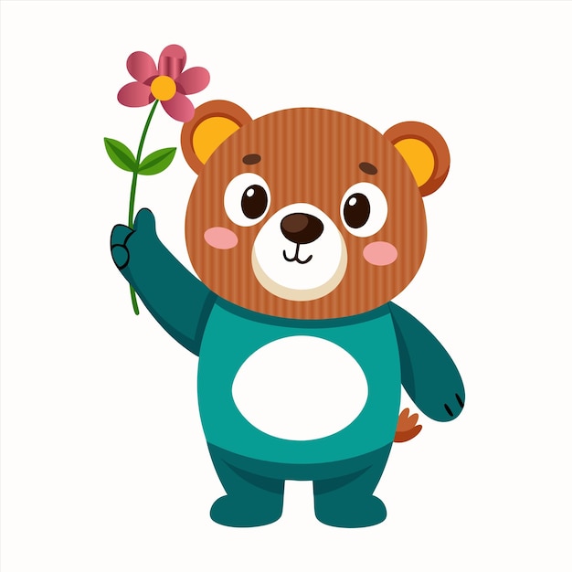 a bear holding a flower in its hand