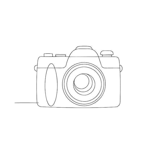 a black and white drawing of a camera with a lens cap