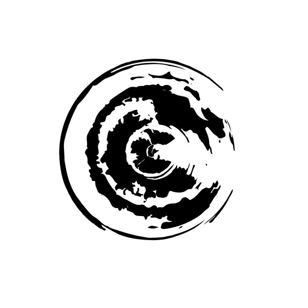 a black and white drawing of a circle with a white circle in the middle