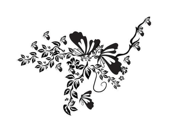 a black and white drawing of a flower with the word butterflies
