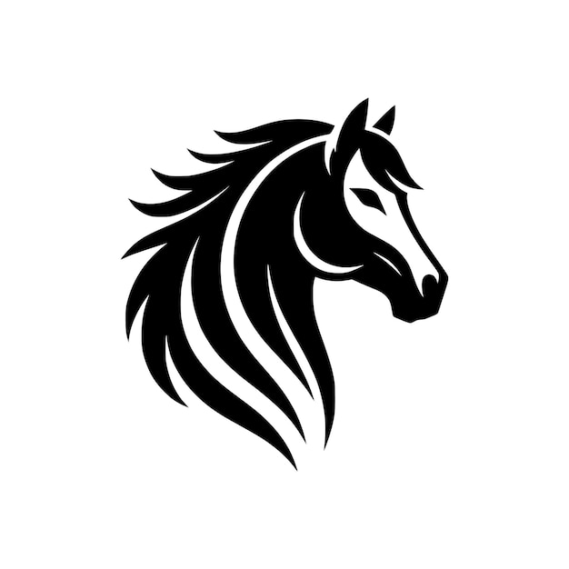 a black and white drawing of a horse with a black mane