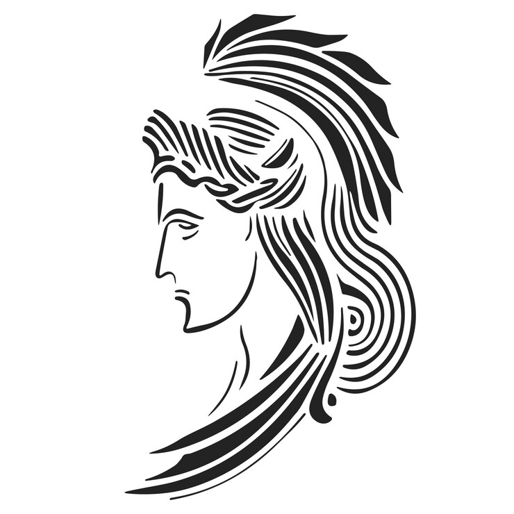 Vector a black and white drawing of a man's head with a long hair and a long tail.