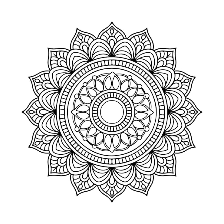 Vector a black and white drawing of a mandala with a circle on it