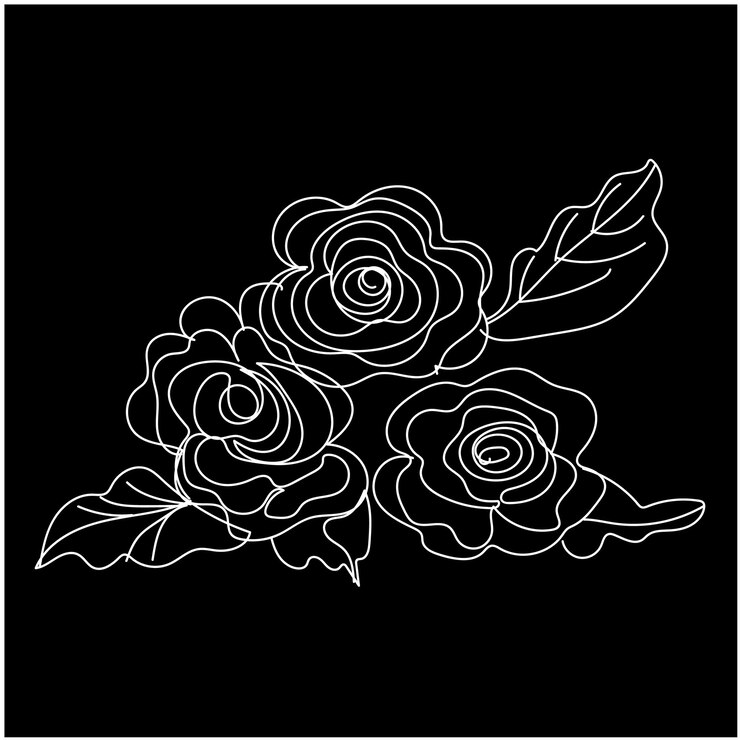 Vector a black and white drawing of a rose and leaves