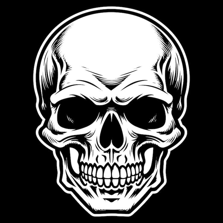 a black and white drawing of a skull with a white skull on it