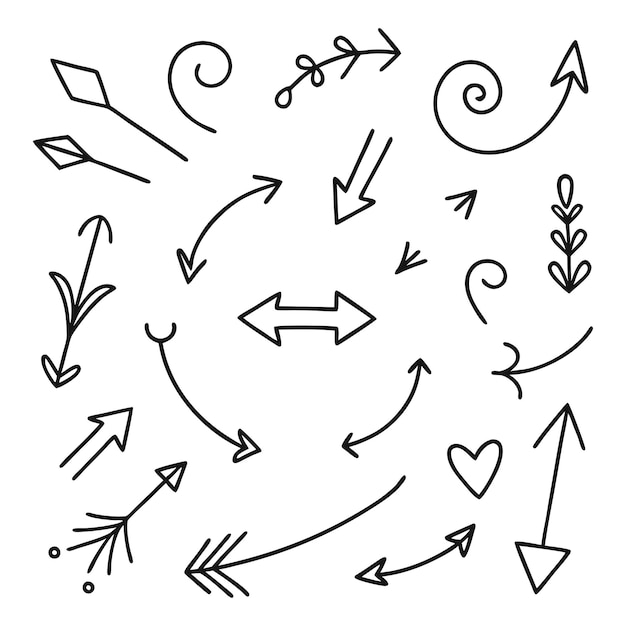 a black and white drawing of arrows and arrows with different shapes and shapes