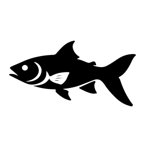 A black and white logo type fish silhouette design